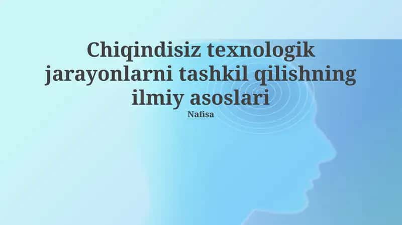 Chiqindisiz Texnologik Jarayonlarni Tashkil Etganing Ilmiy Asoslari