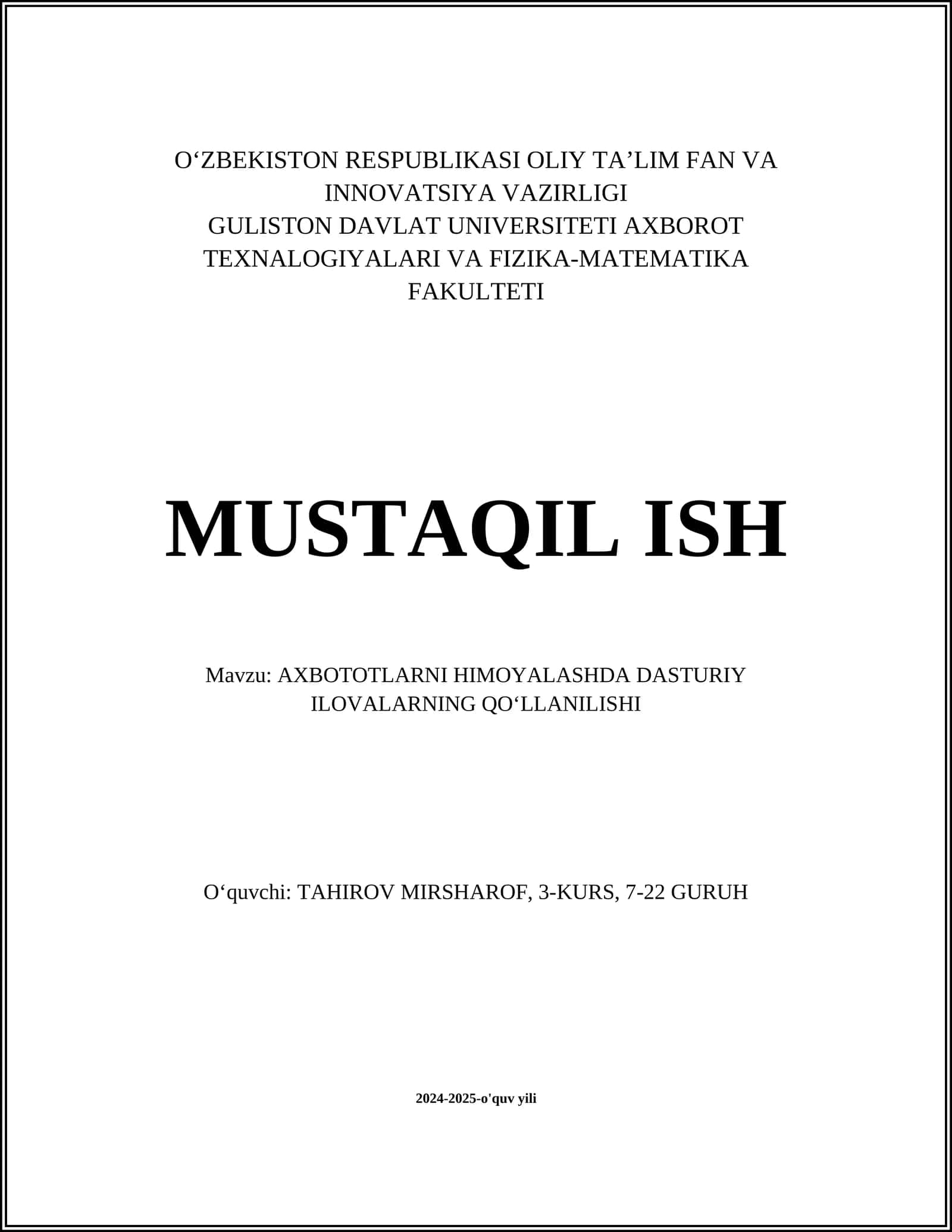 AXBOTOTLARNI HIMOYALASHDA DASTURIY ILOVALARNING QO‘LLANILISHI