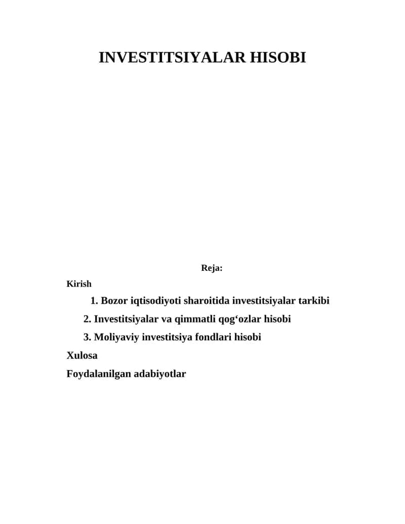 INVESTITSIYALAR HISOBI