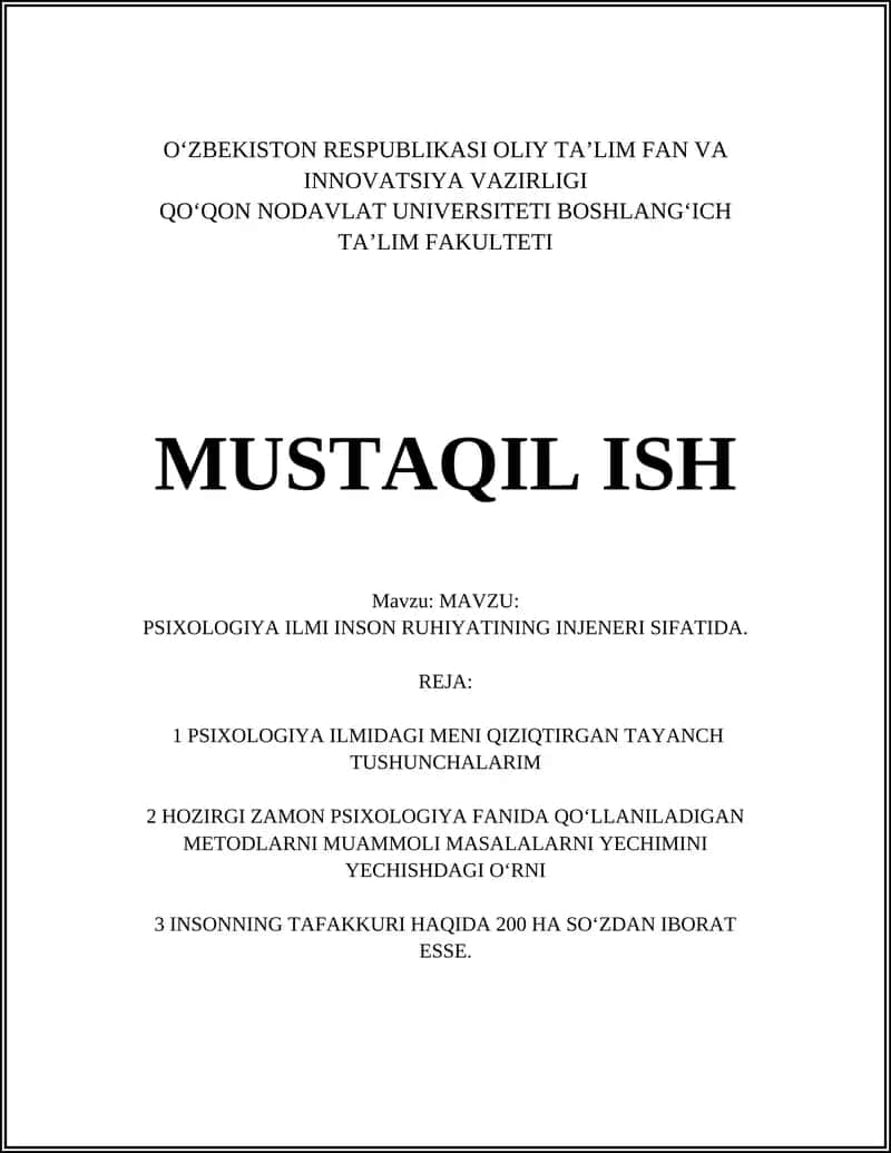 PSIXOLOGIYA ILMI INSON RUHIYATINING INJENERI SIFATIDA