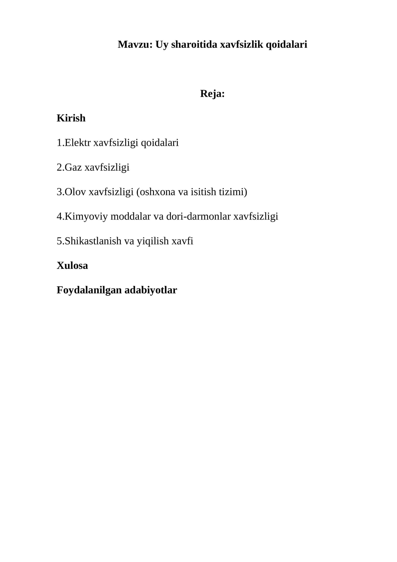 Uy sharoitida xavfsizlik qoidalari