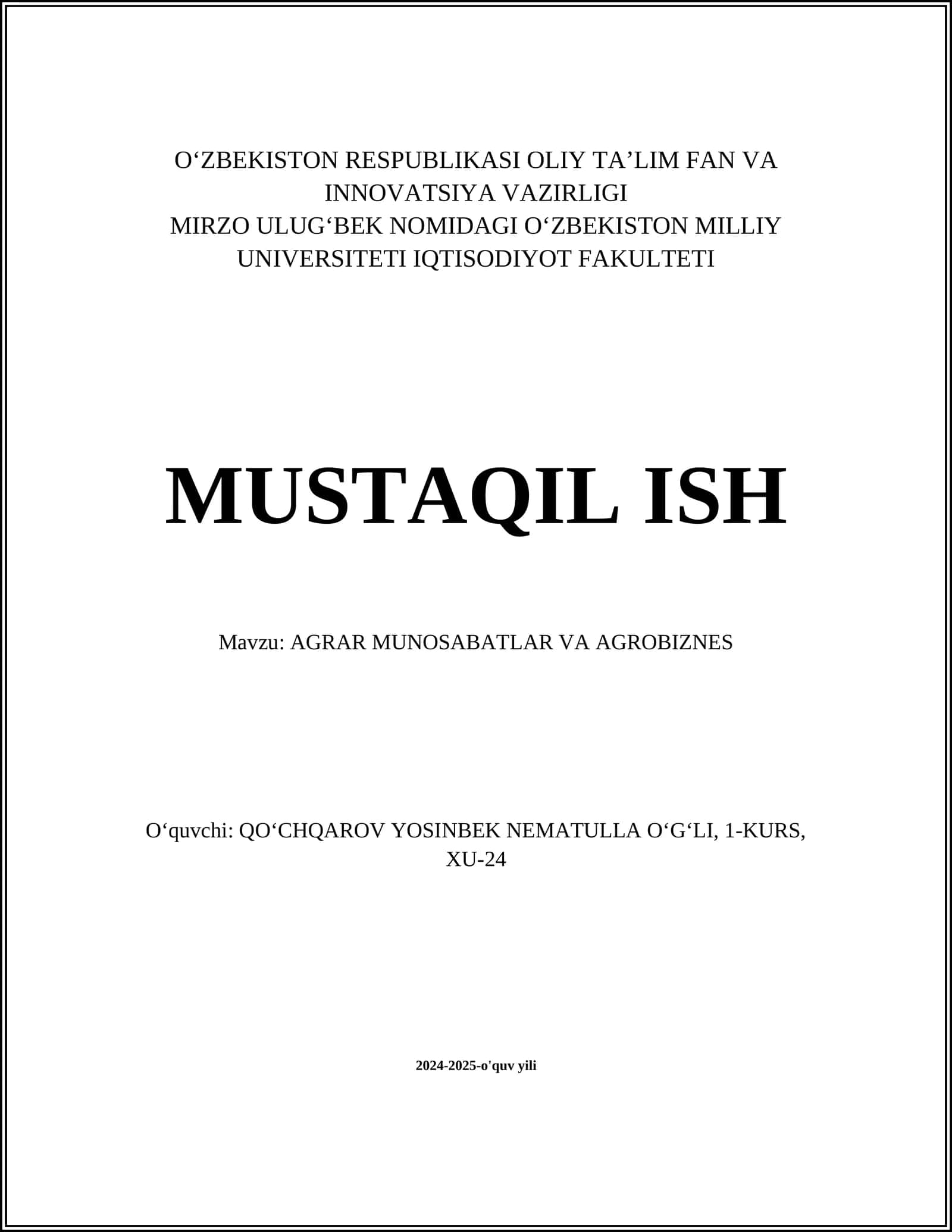 AGRAR MUNOSABATLAR VA AGROBIZNES