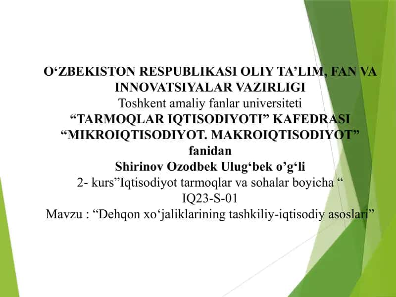Dehqon xoʻjaliklarining tashkiliy-iqtisodiy asoslari