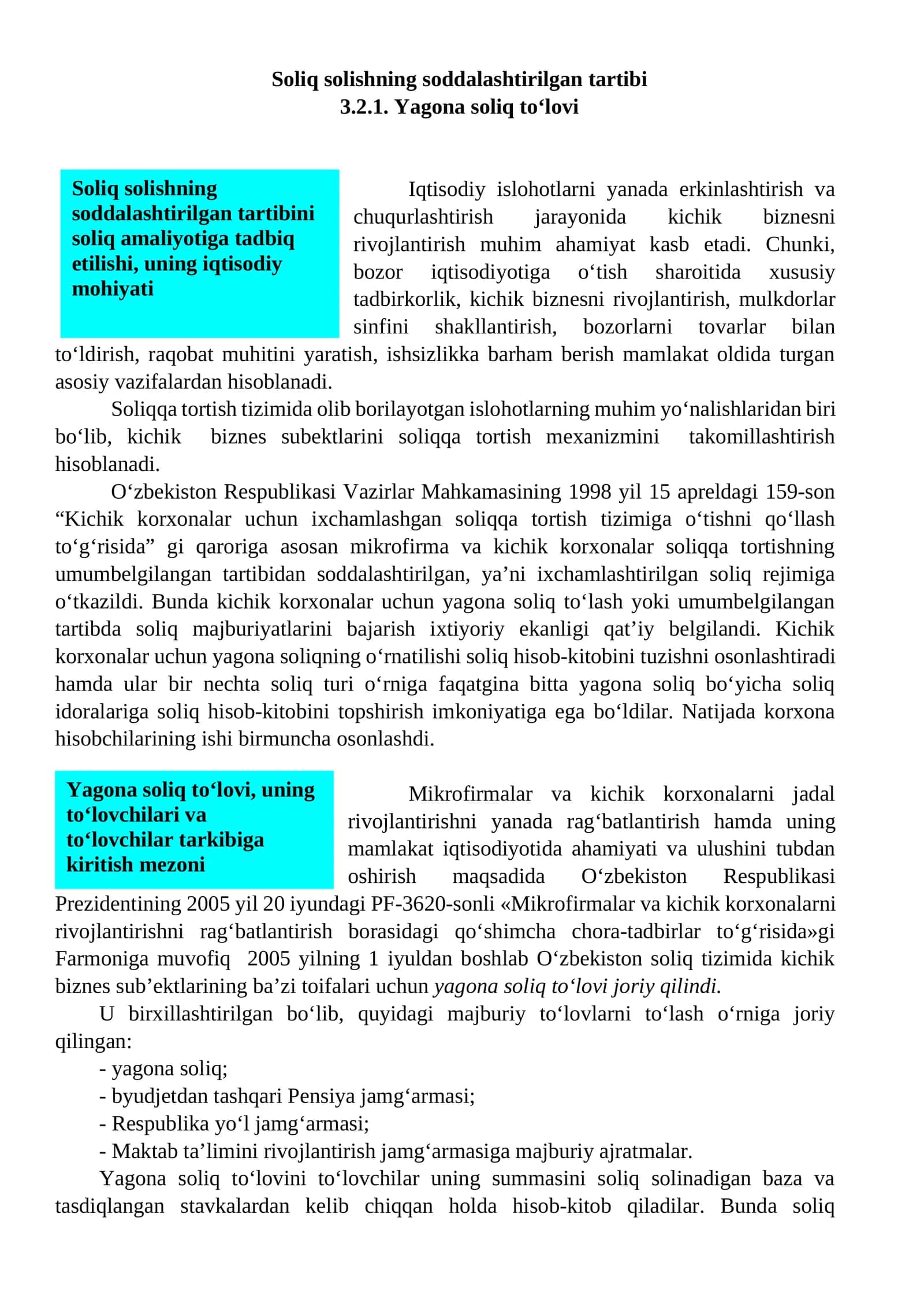 Soliq solishning soddalashtirilgan tartibi