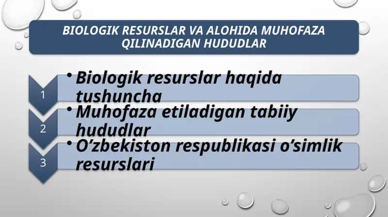 BIOLOGIK RESURSLAR VA ALOHIDA MUHOFAZA QILINADIGAN HUDUDLAR