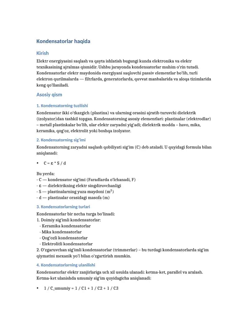 Kondensatorlar haqida