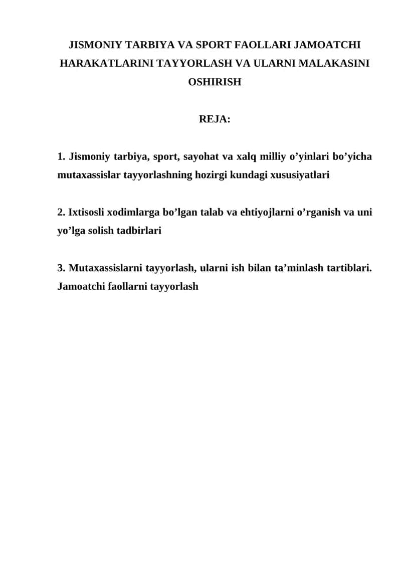 Jismoniy Tarbiya va Sport Faollari Jamoatchi Harakatlari