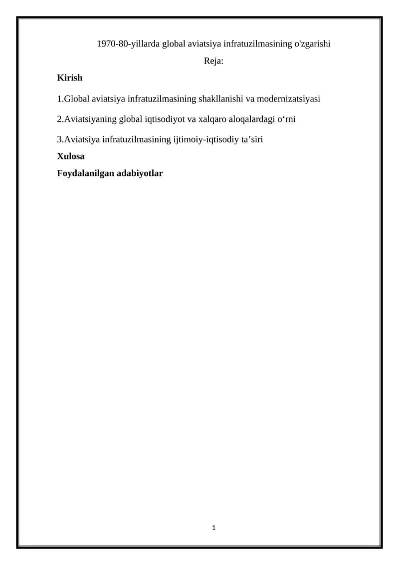 Global aviatsiya infratuzilmasining o'zgarishi