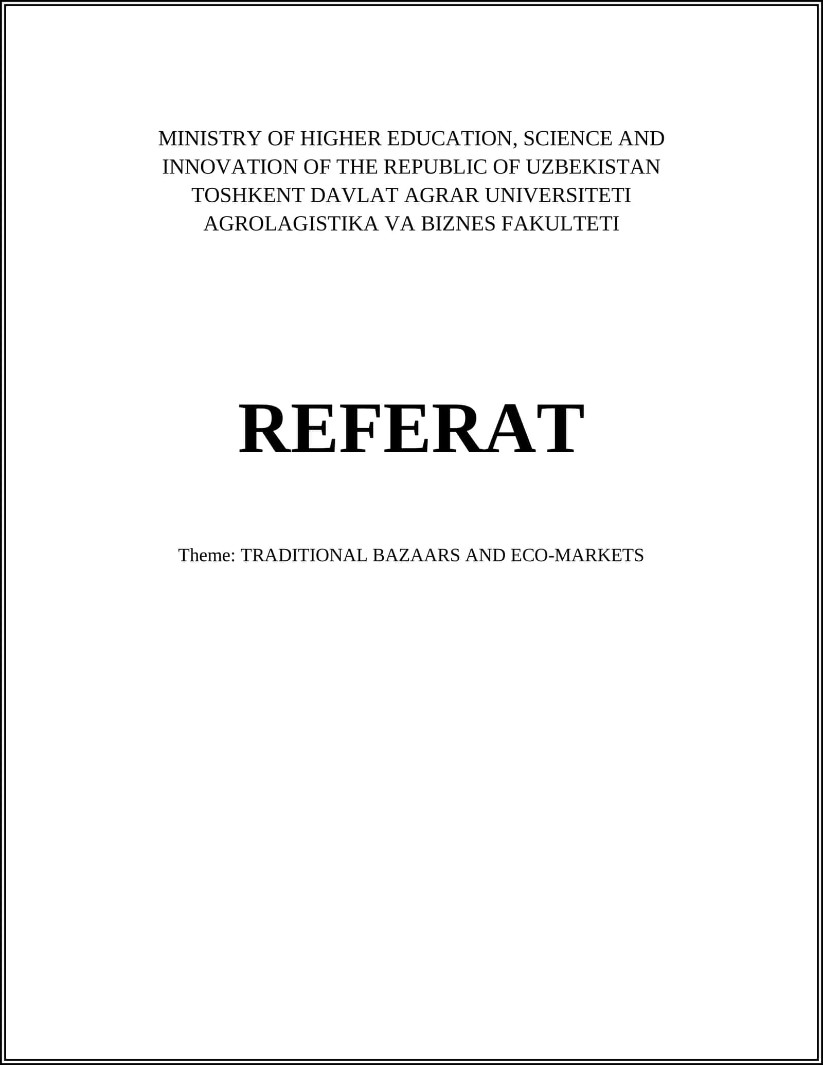 TRADITIONAL BAZAARS AND ECO-MARKETS
