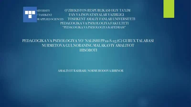 Pedagogika va Psixologiya Yo'nalish Hisoboti