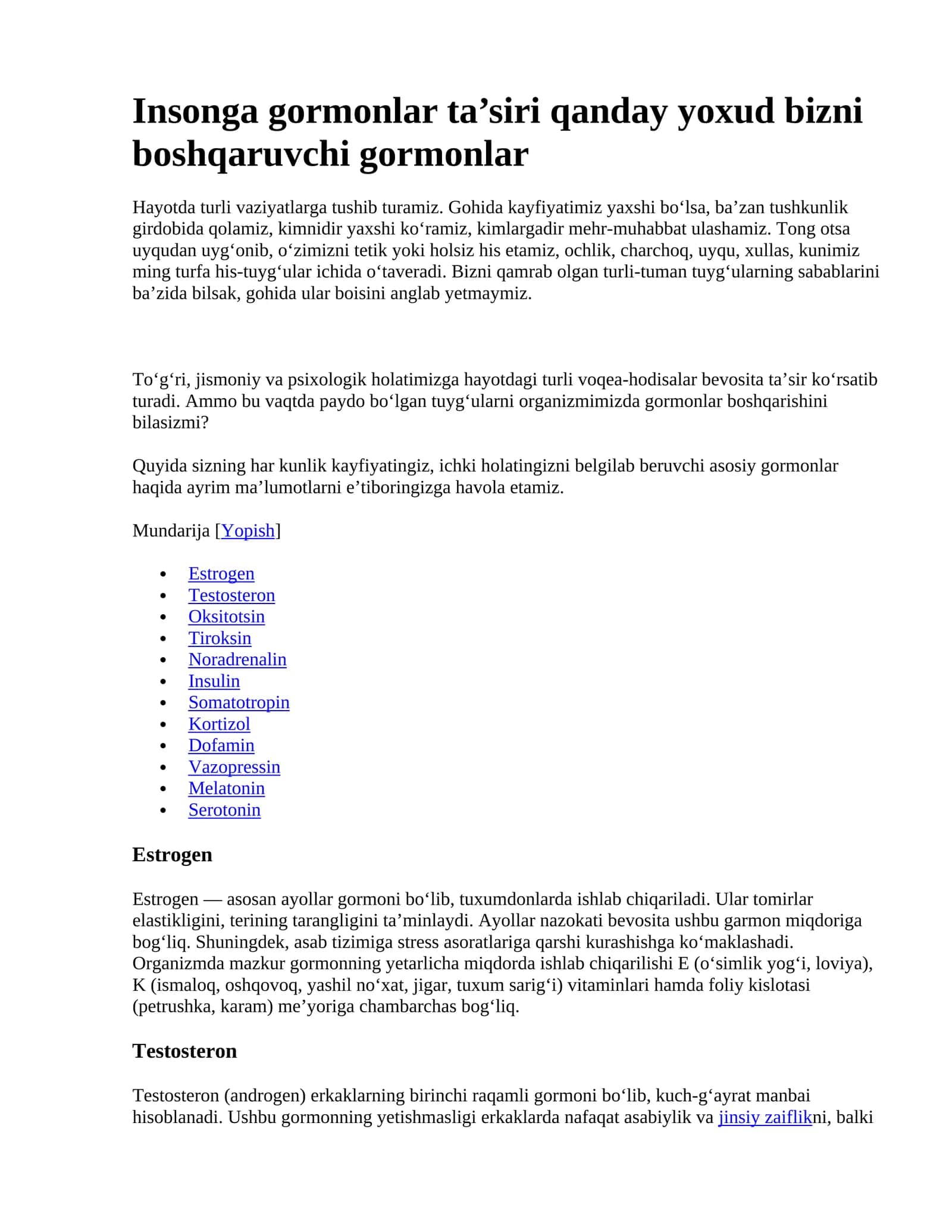 Insonga gormonlar ta’siri