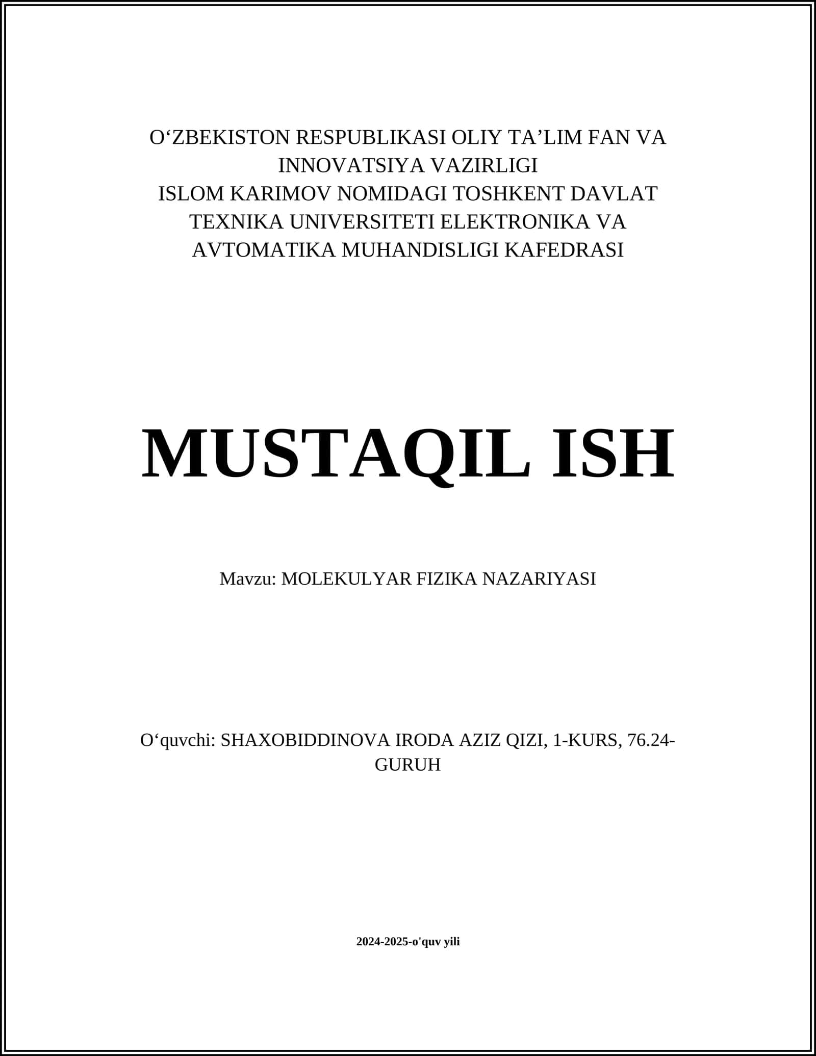 MOLEKULYAR FIZIKA NAZARIYASI