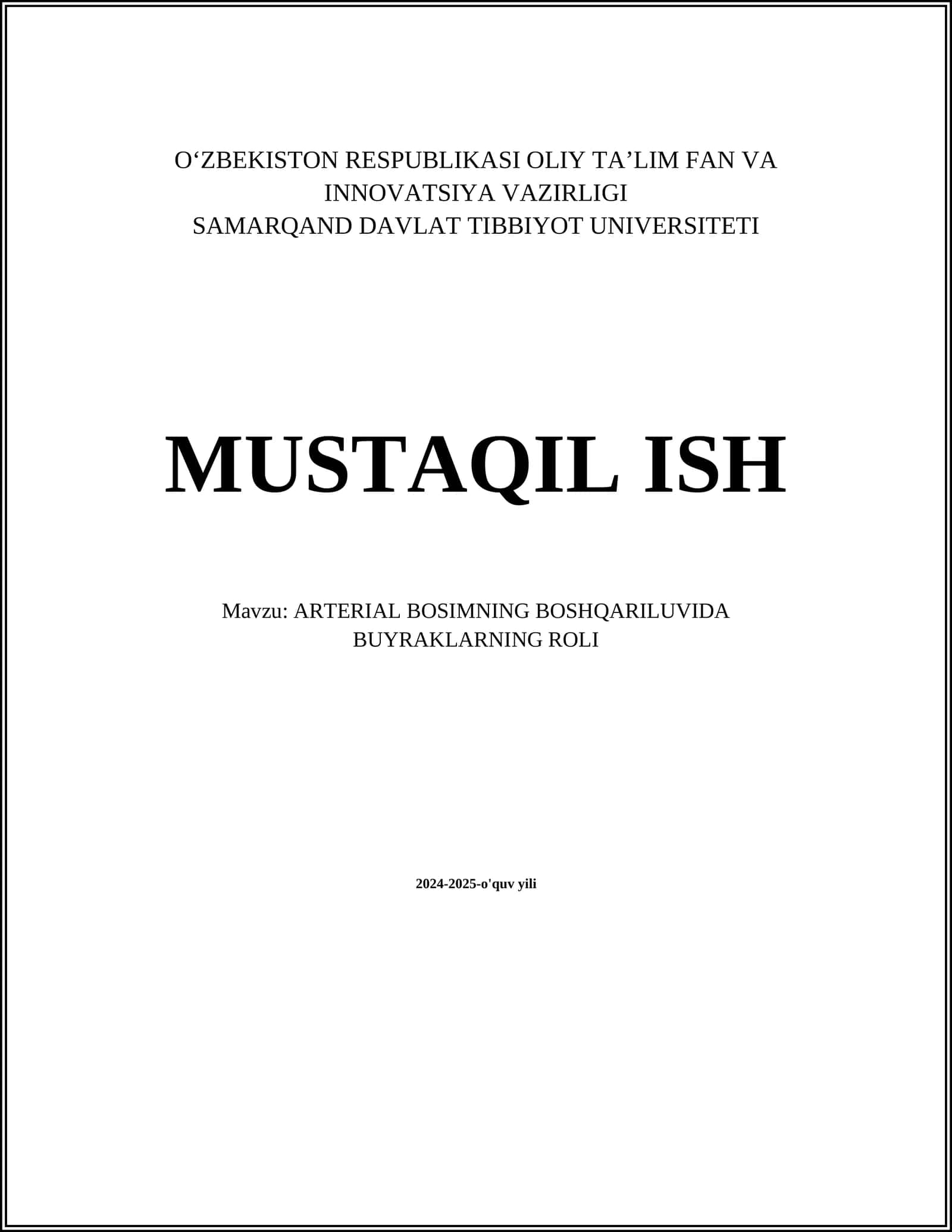 ARTERIAL BOSIMNING BOSHQARILUVIDA BUYRAKLARNING ROLI