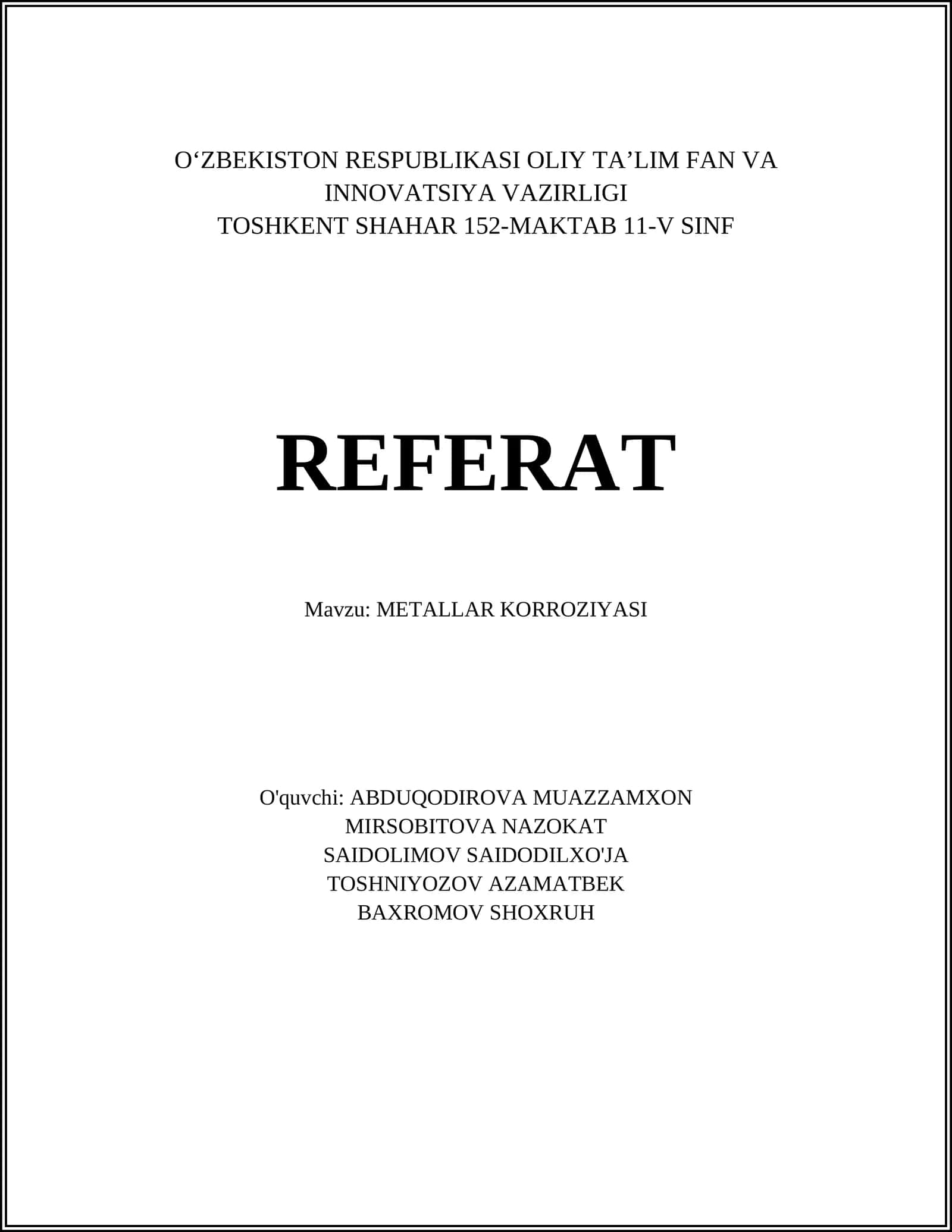 METALLAR KORROZIYASI