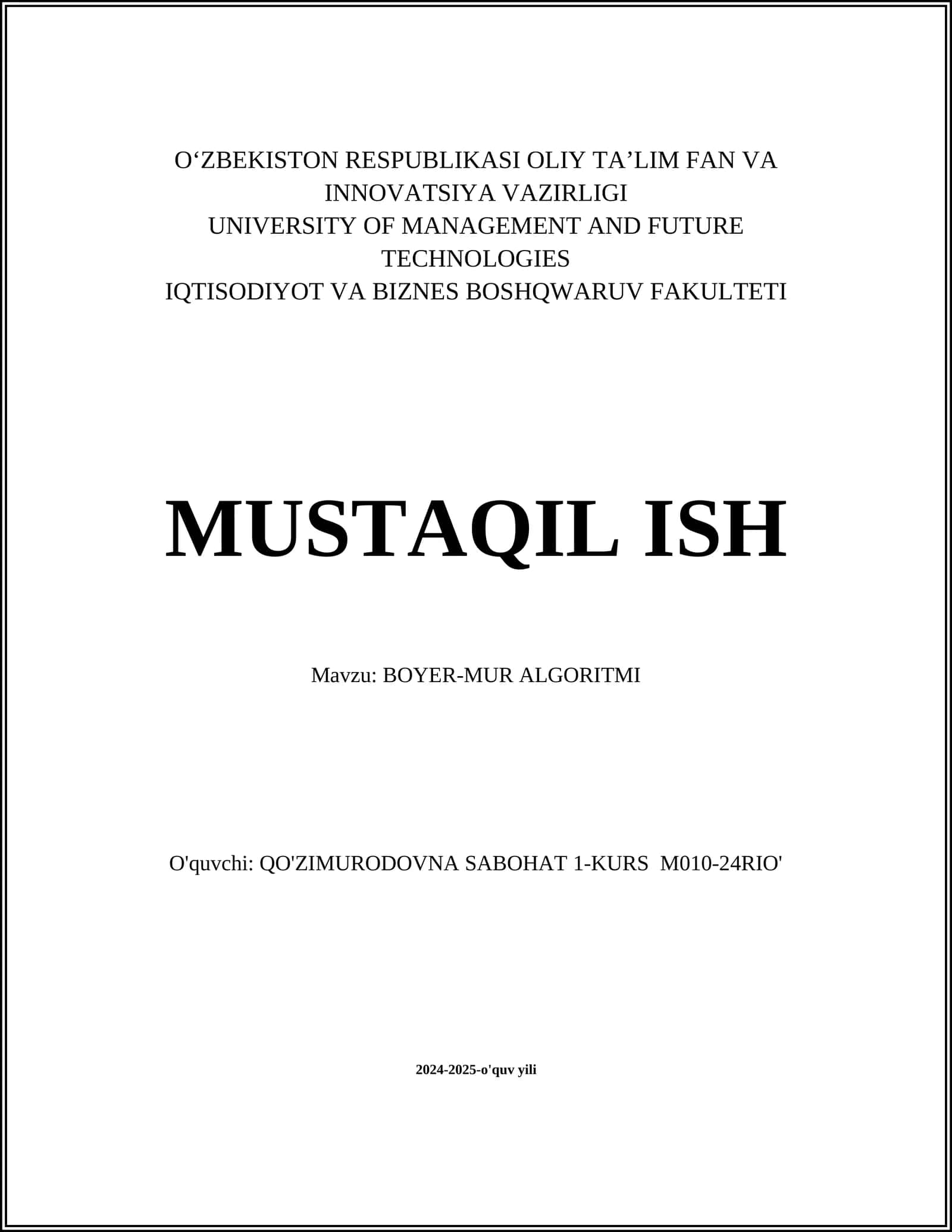 BOYER-MUR ALGORITMI