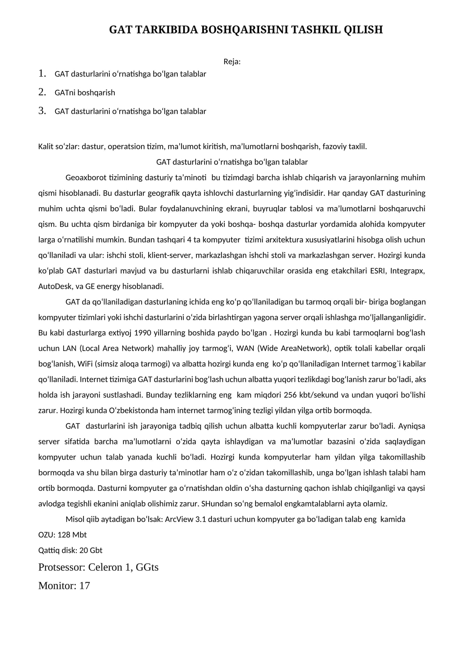 GAT TARKIBIDA BOSHQARISHNI TASHKIL QILISH