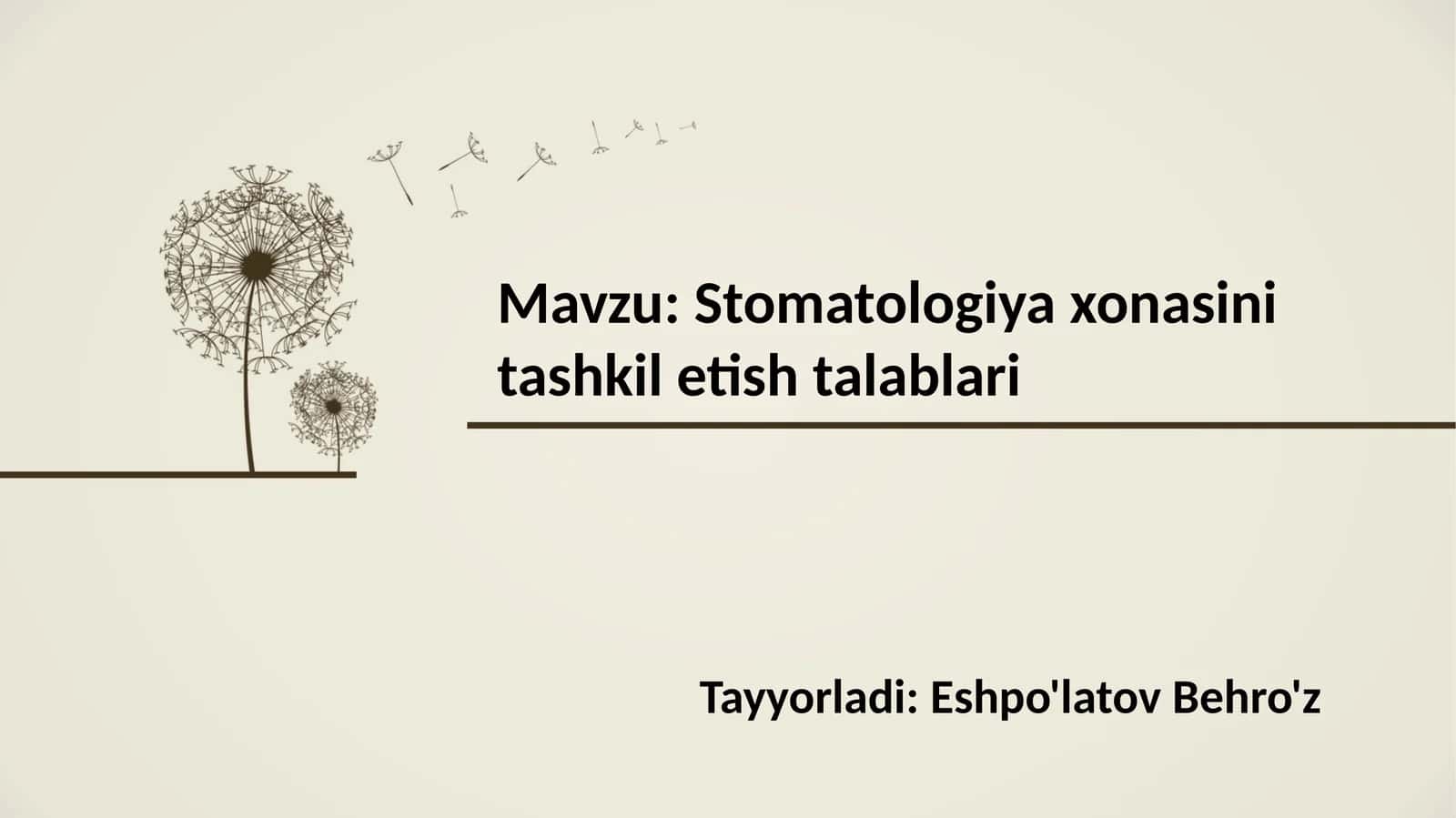Stomatologiya xonasini tashkil etishtalablari
