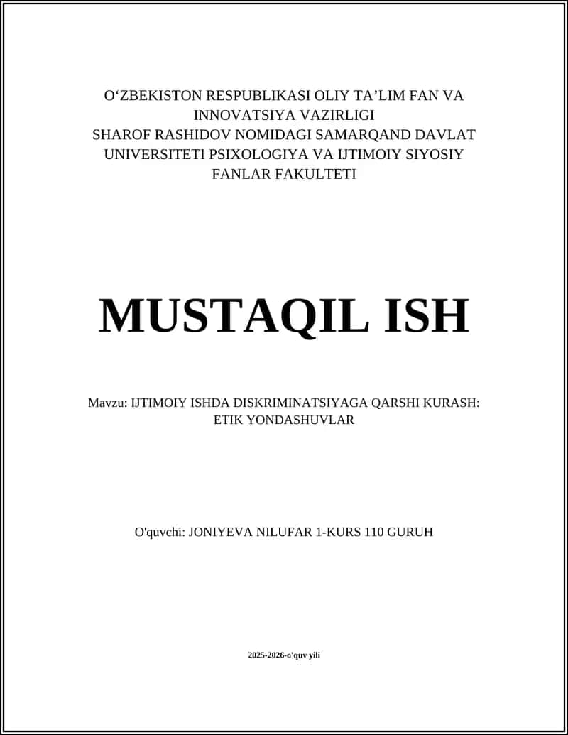 IJTIMOIY ISHDA DISKRIMINATSIYAGA QARSHI KURASH: ETIK YONDASHUVLAR
