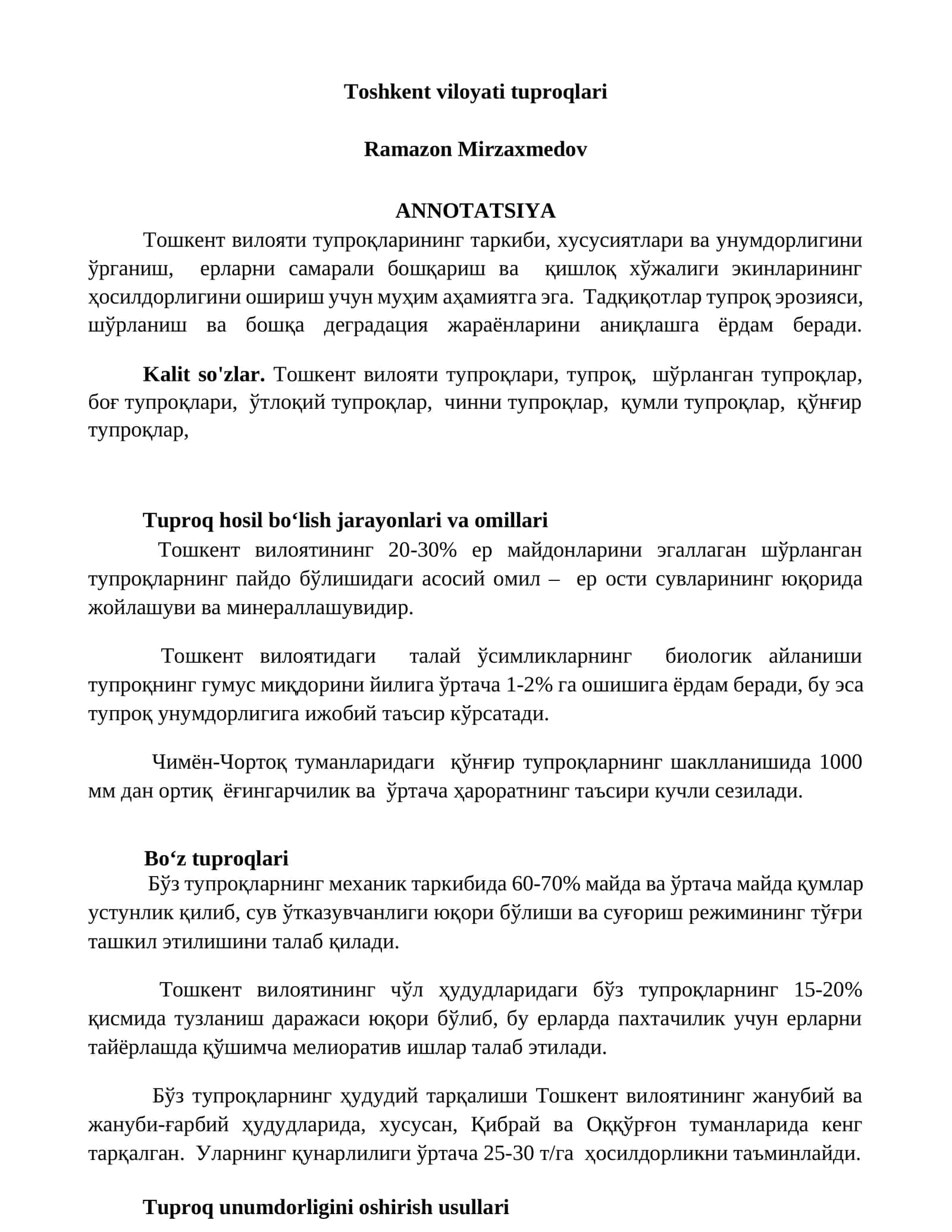 Toshkent viloyati tuproqlari