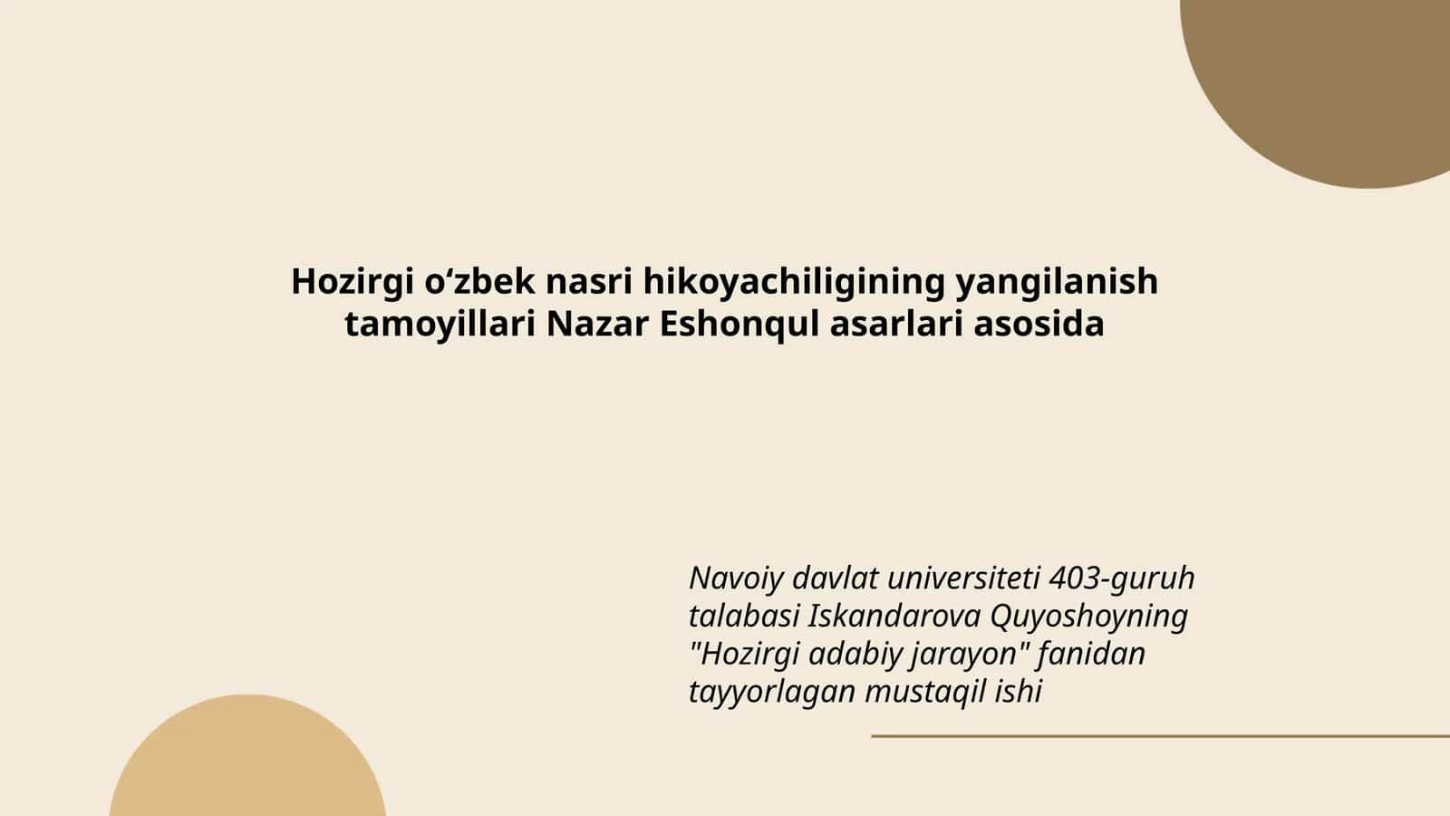 Hozirgi o‘zbek nasri hikoyachiligining yangilanish tamoyillari