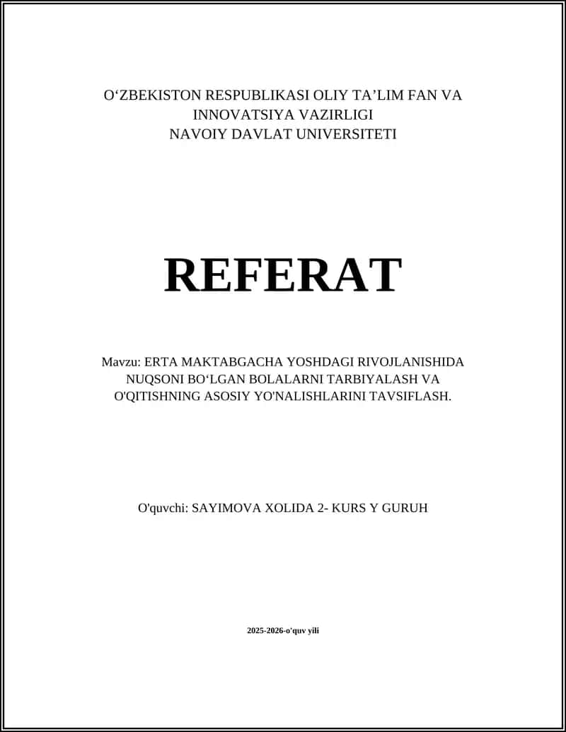 Erta diagnostika va skrining metodikalari