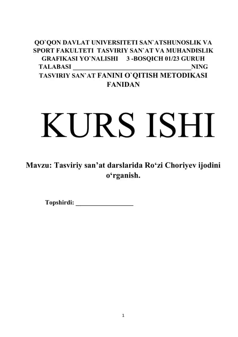 Tasviriy san'at darslarida Ro'zi Choriyev ijodini o'rganish