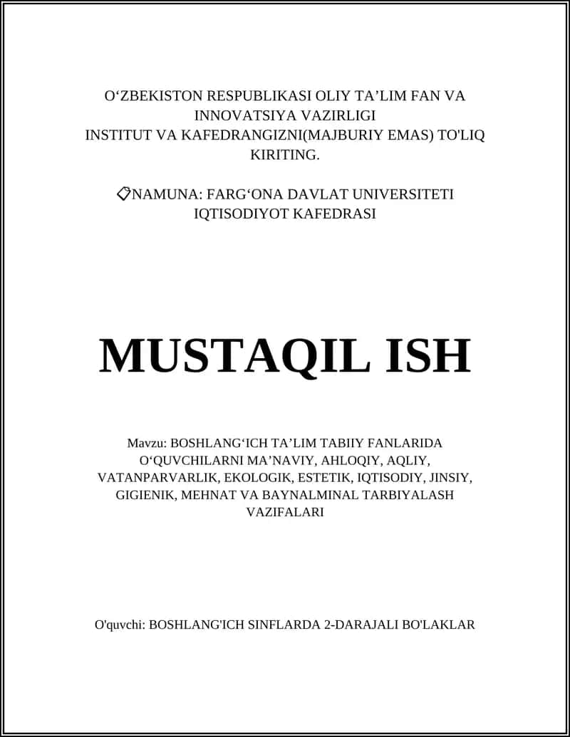 Boshlang‘ich ta’limda ma’naviy tarbiya asoslari