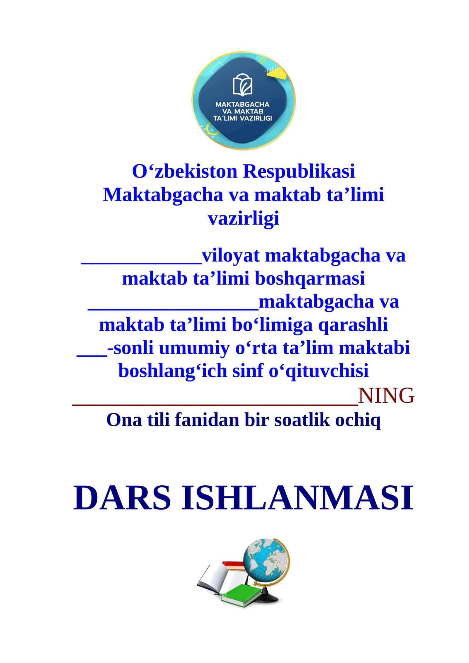 4-sinf Ona tili fanidan Ot yasovchi qo'shimchalar 2-chorak dars ishlanmasi