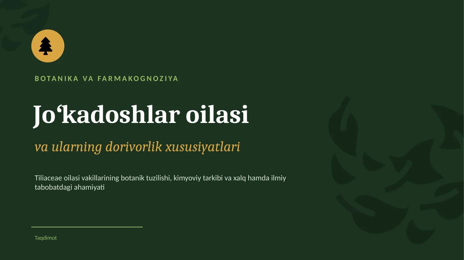 BOTANIKA VA FARMAKOGNOZIYA. Joʻkadoshlar oilasi va ularning dorivorlik xususiyatlari
