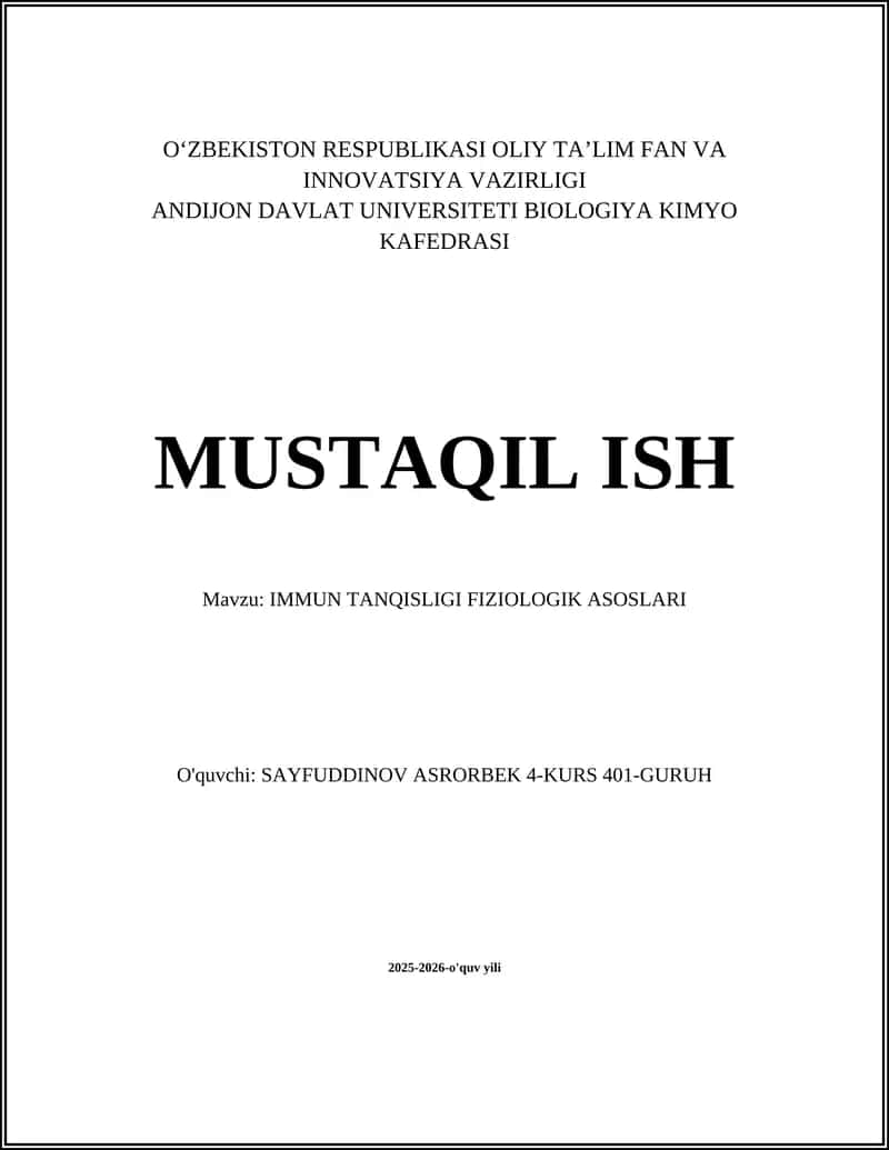 IMMUN TANQISLIGI FIZIOLOGIK ASOSLARI