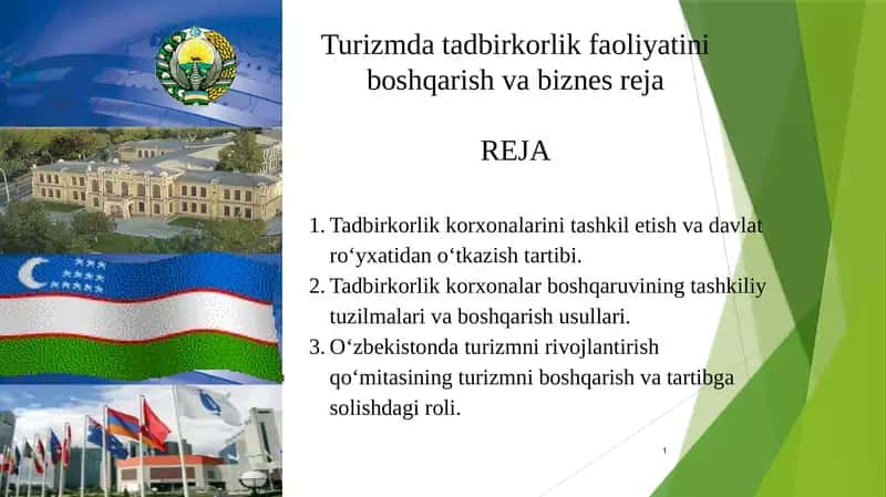Turizmda Tadbirkorlik Faoliyatini Boshqarish va Biznes Reja