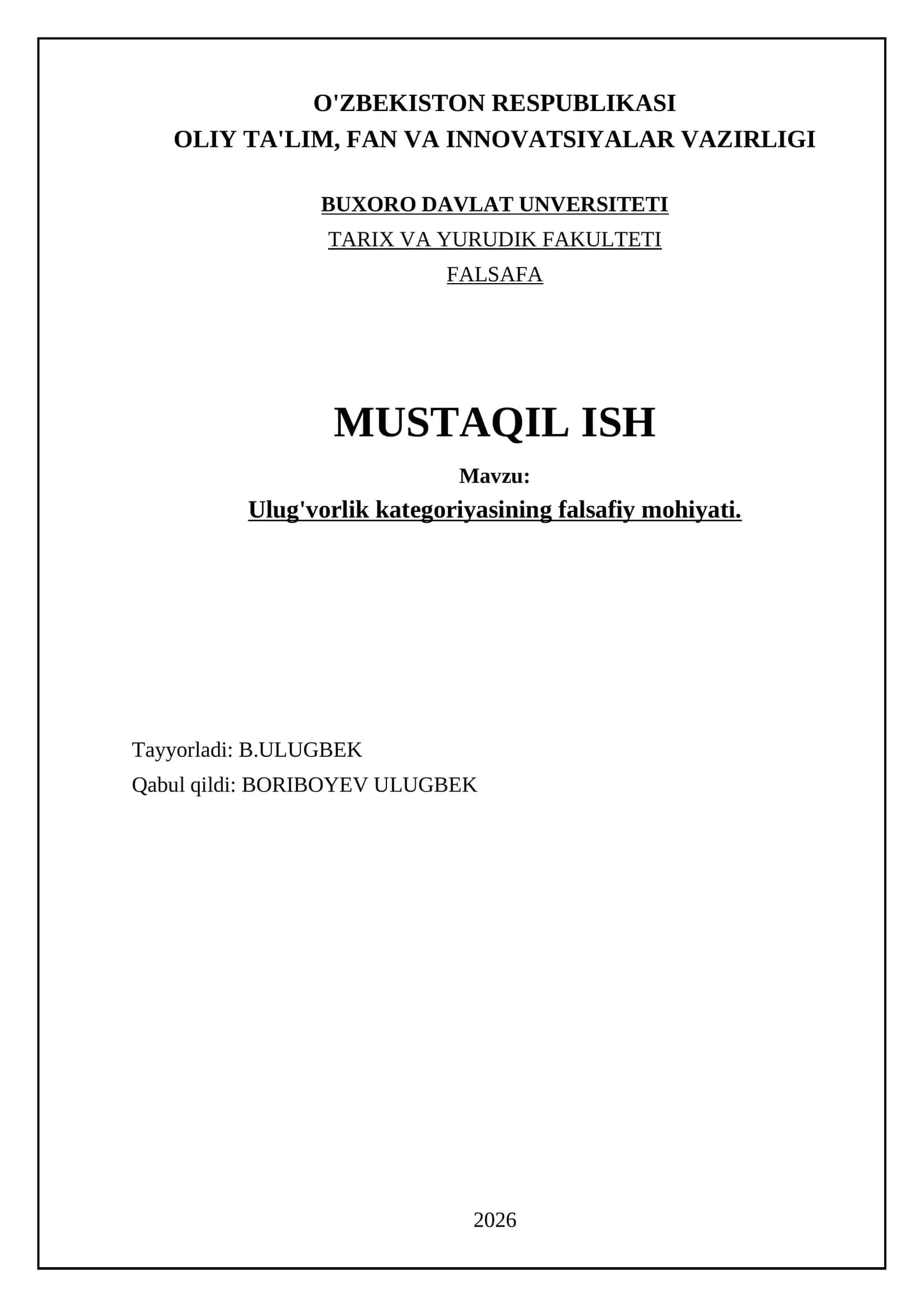 Ulug'vorlik kategoriyasining falsafiy mohiyati