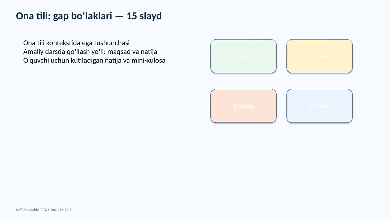 Ona tili: gap bo‘laklari — 15 slayd