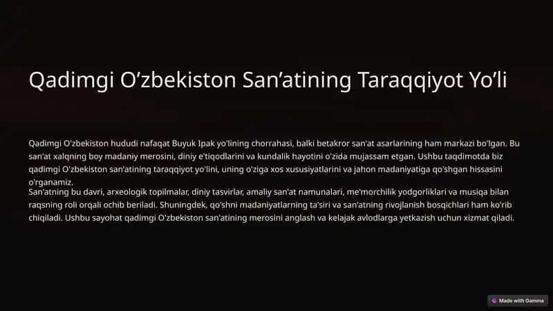 Qadimgi O’zbekiston San’atining Taraqqiyot Yo’li