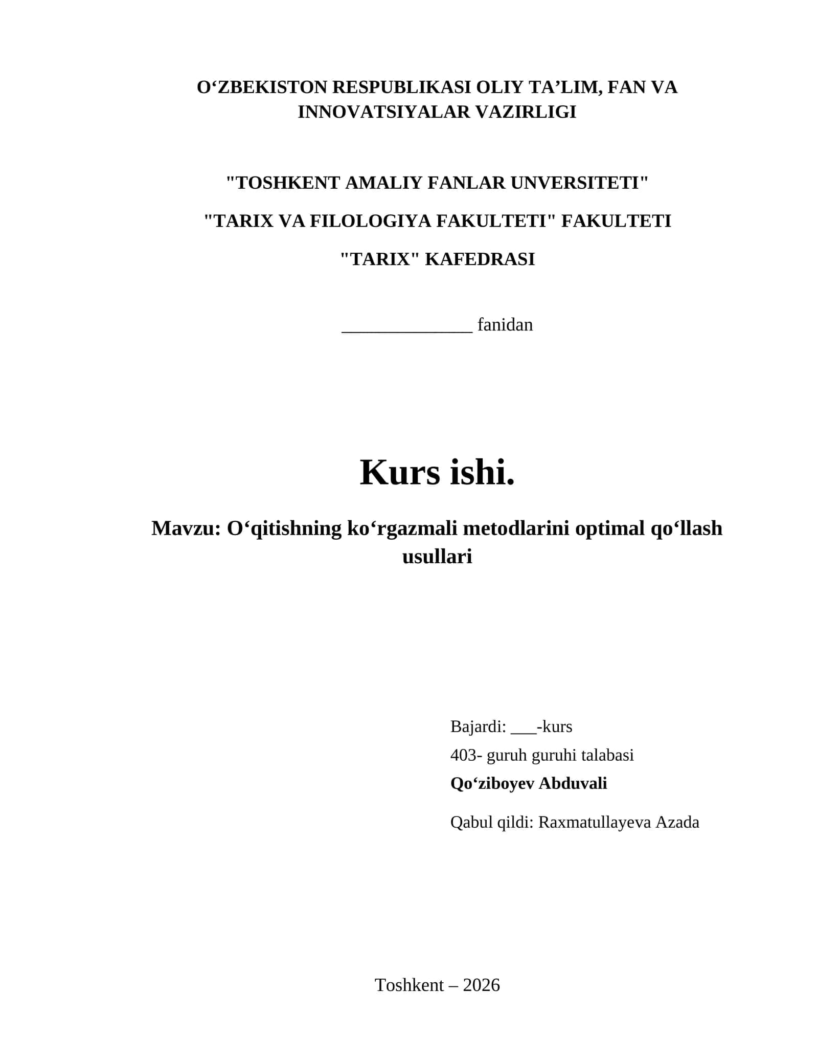 Oʻqitishning koʻrgazmali metodlarini optimal qoʻllash usullari