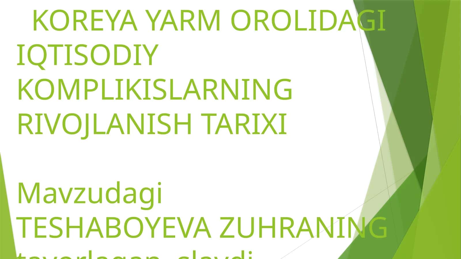 KOREYA YARM OROLIDAGI IQTISODIY KOMPLIKISLARNING RIVOJLANISH TARIXI