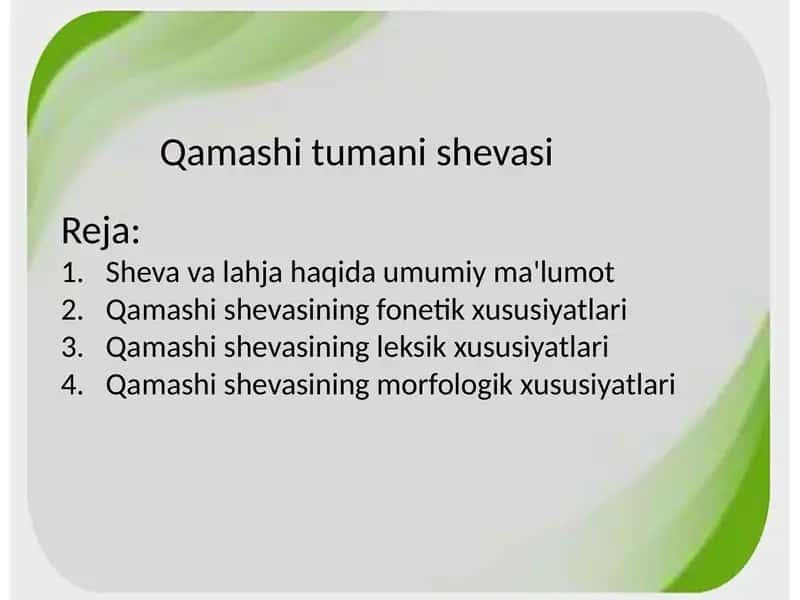 Qamashi tumani shevasi