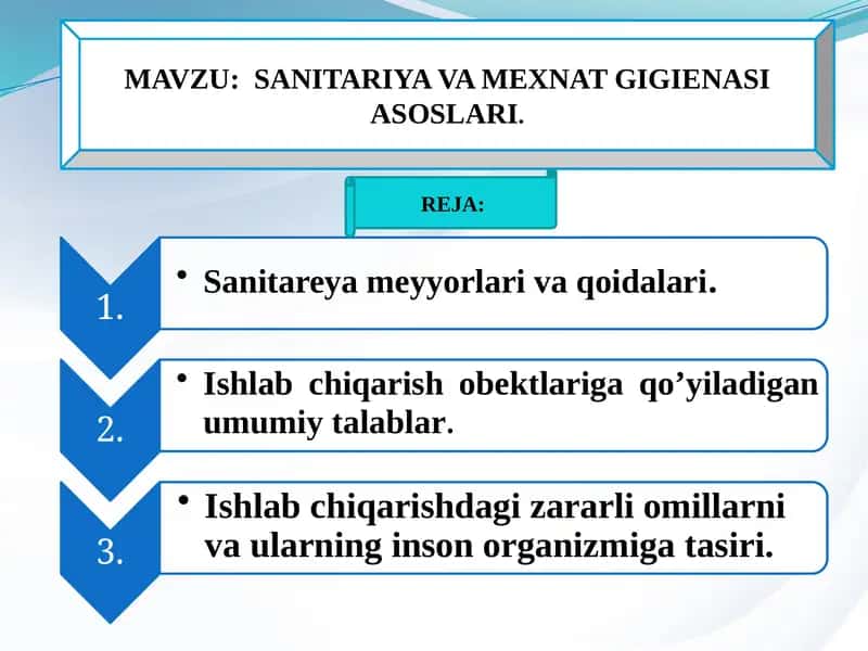 SANITARIYA VA MEXNAT GIGIENASI ASOSLARI