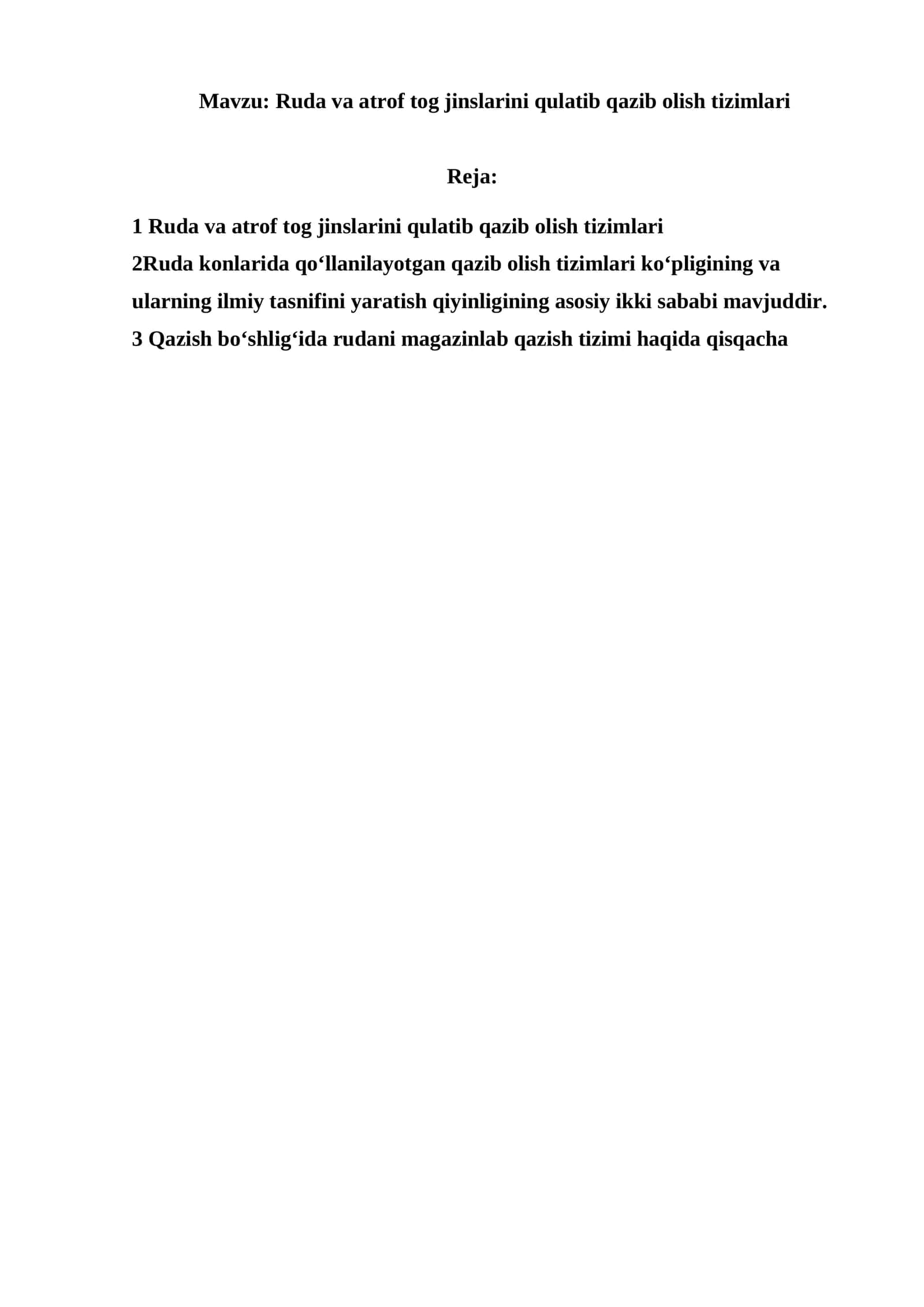 Ruda va atrof tog jinslarini qulatib qazib olish tizimlari