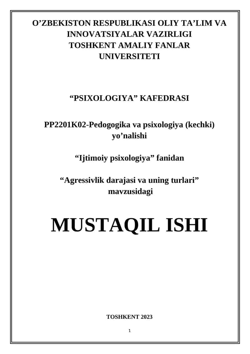 Agressivlik darajasi va uning turlari