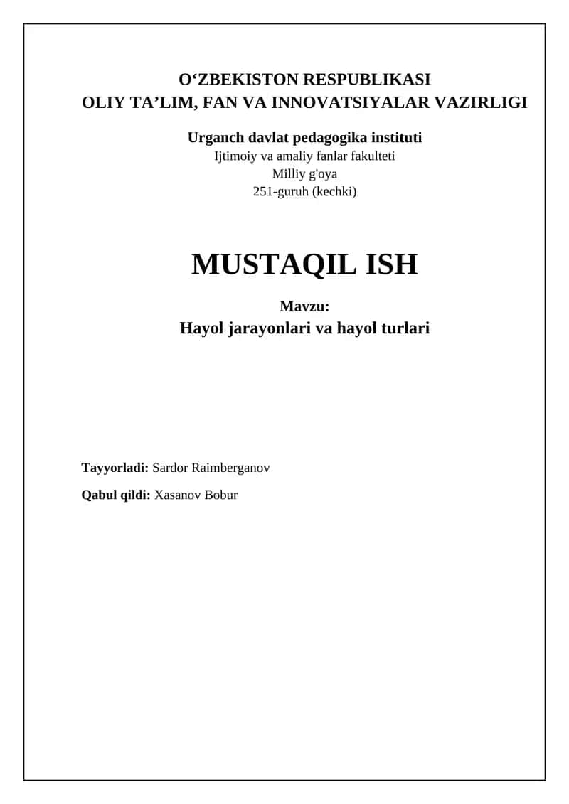 Tasavvur jarayonlari va turlari