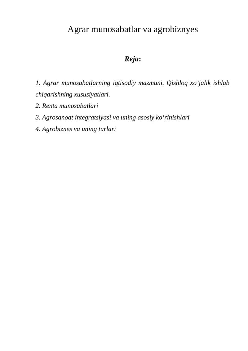 Agrar munosabatlar va agrobiznes