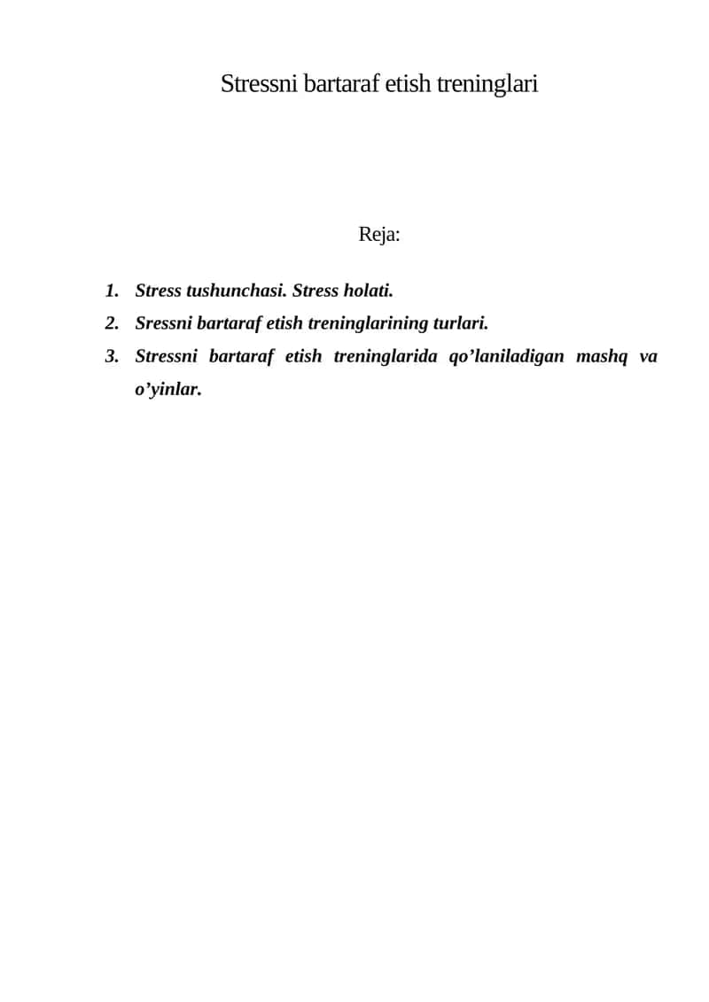 Stressni bartaraf etish treninglari