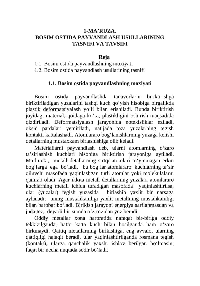 Bosim ostida payvandlash usullari