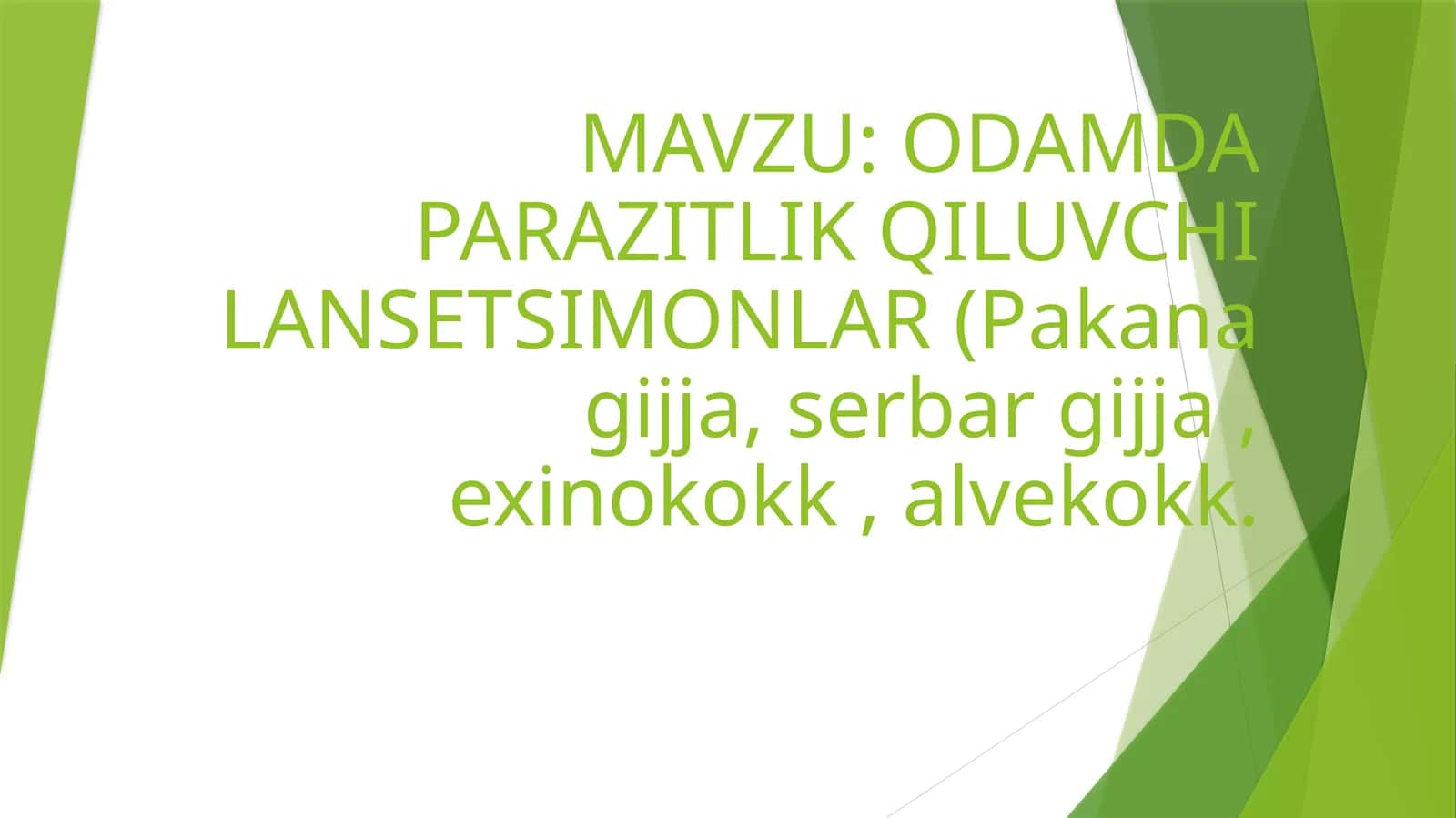 ODAMDA PARAZITLIK QILUVCHI LANSETSIMONLAR (Pakana gijja, serbar gijja , exinokokk , alvekokk