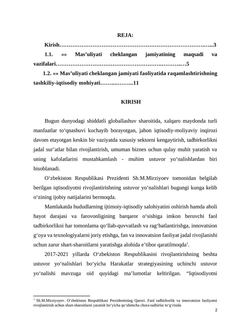 korxona amaliyot hisoboti