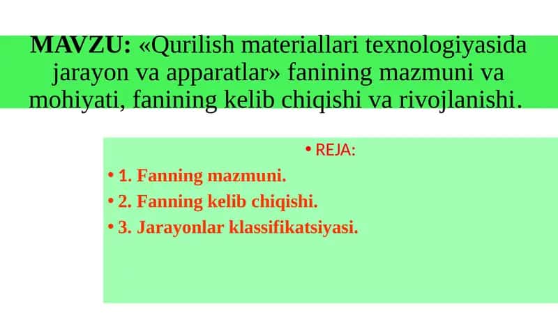 Kimyoviy texnologiya asosiy jarayon va qurilmalari