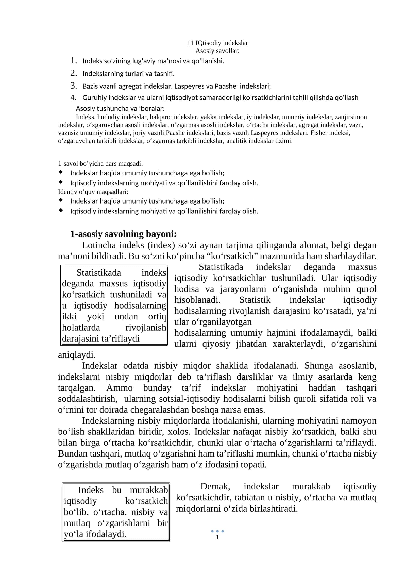 IQtisodiy indekslar