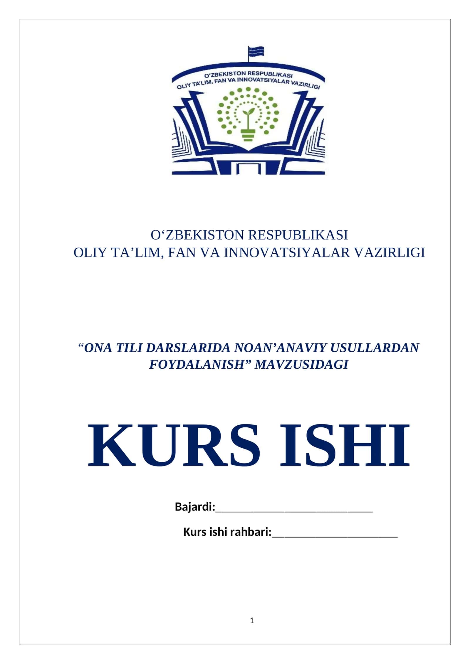 ONA TILI DARSLARIDA NOAN’ANAVIY USULLARDAN FOYDALANISH