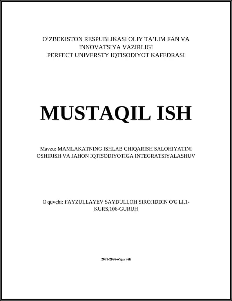 Sanoatni modernizatsiyalash va yuqori qoʻshilgan qiymat yaratish
